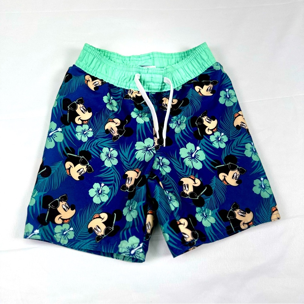 Old Navy Disney Hawaiian Mickey Mouse Boys 3T Blue‎ and Mint Swim Shorts Trunks